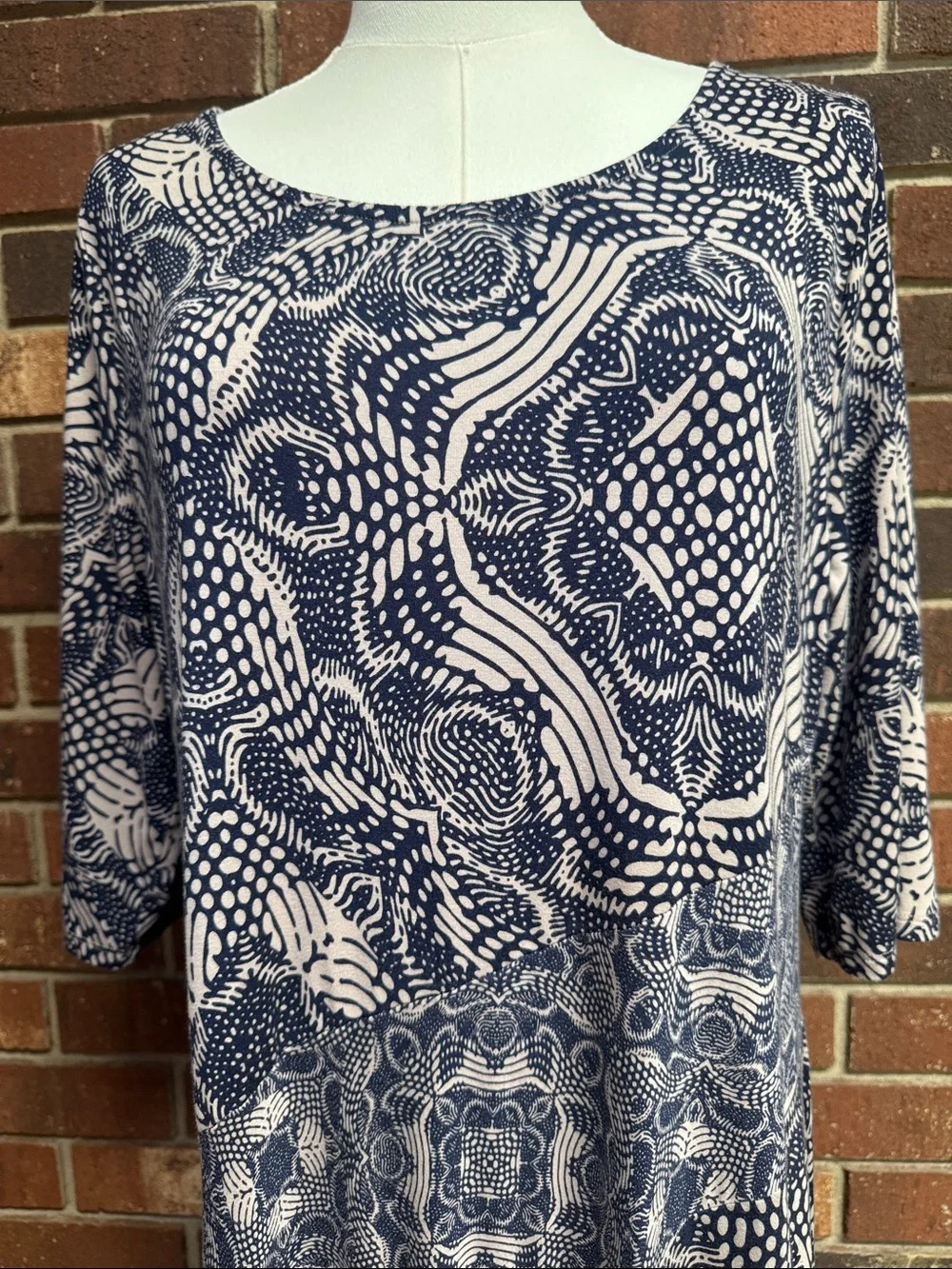 Soft Surroundings Juliette Jersey Navy & Neutral Tile Maxi Dress Size XL - Picture 4 of 11